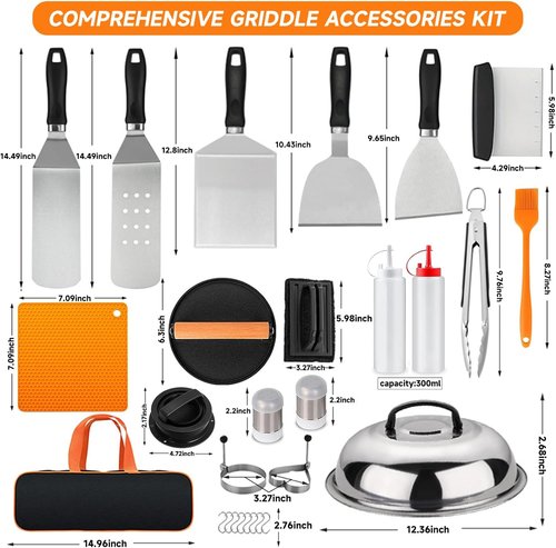 Blackstone Griddle Accessories Kit - 28-Piece Hibachi Tools Set with Spatula, Burger Press & Trivet Mat | Perfect BBQ Gifts for Men