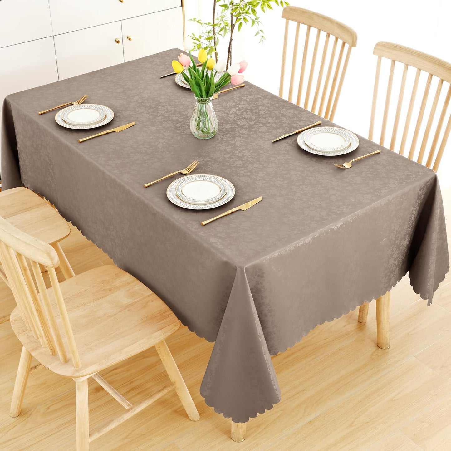 Smiry Rectangle Table Cloth, Waterproof Heavy Duty Vinyl Tablecloths, Wipeable Washable Table Cover for Kitchen and Dining Room (Taupe, 60" X 84")
