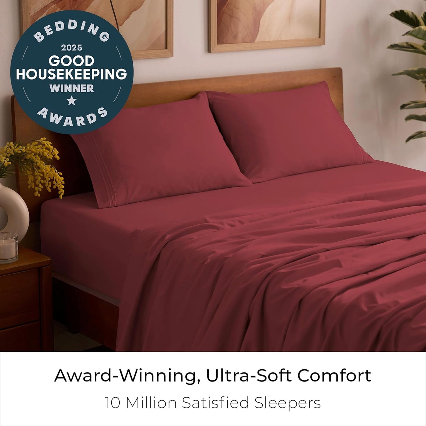 Mellanni Full Sheets Set - 4 PC Hotel Luxury Bedding | Extra Soft, Cooling, Wrinkle-Resistant (Full, Brick Red)