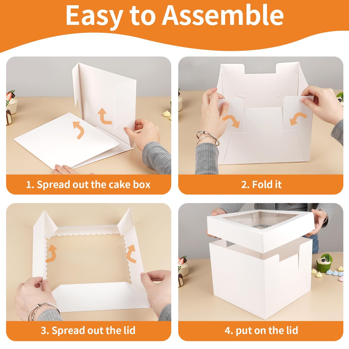 WINKIO 10 Inch Cake Box with Cake Boards, 2 Pack Disposable Cake Carrier, Cakes Transport Container, White Bakery Holder with Window, for Cookies Pies Cupcakes Pastry (10×10×8 Inches)
