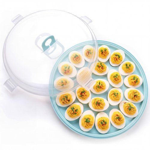 HAKSEN Deviled Egg Containers with Lid, Portable Deviled Egg Platter Carrier Holder Trays with 22 Slots for Holiday Party and Home Kitchen, Blue