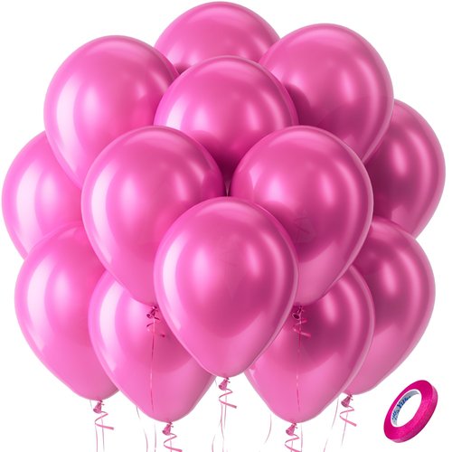 Bezente Pearl Hot Pink Balloons Latex Party Balloons - 100 Pack 12 inch Round Helium Magenta Fuchsia Dark Pink Balloons for Princess Gender Reveal Birthday Wedding Anniversary Party Decorations