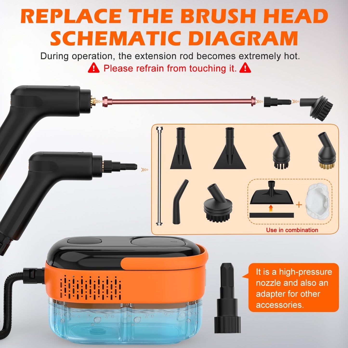 Skiennix Steam Cleaner - Portable Handheld Steamer with 15s Heat-Up & 16 Accessories | Ideal for Home & Car Cleaning