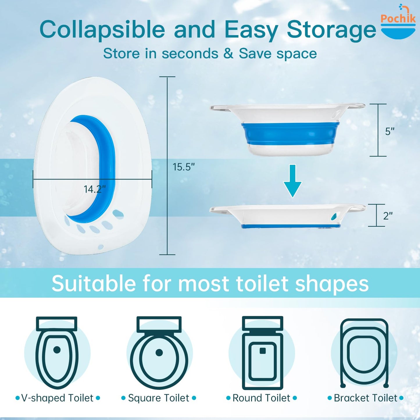 Pochik Electric Sitz Bath, Sitz Bath for Toilet Seat, Postpartum Essentials, Hemorrhoids and Postpartum Care Tub for Soak, Sits Bath Kit for Women, Collapsible, Drain Holes