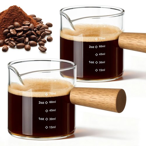 FrutPunch Espresso Cups Set of 2, 3OZ Espresso Shot Cups, V-Shaped Mouth Espresso Shot Glass, with Handle and Scale, Coffee Bar Accessories, Perfect for Making Coffee, Drinks, Etc.
