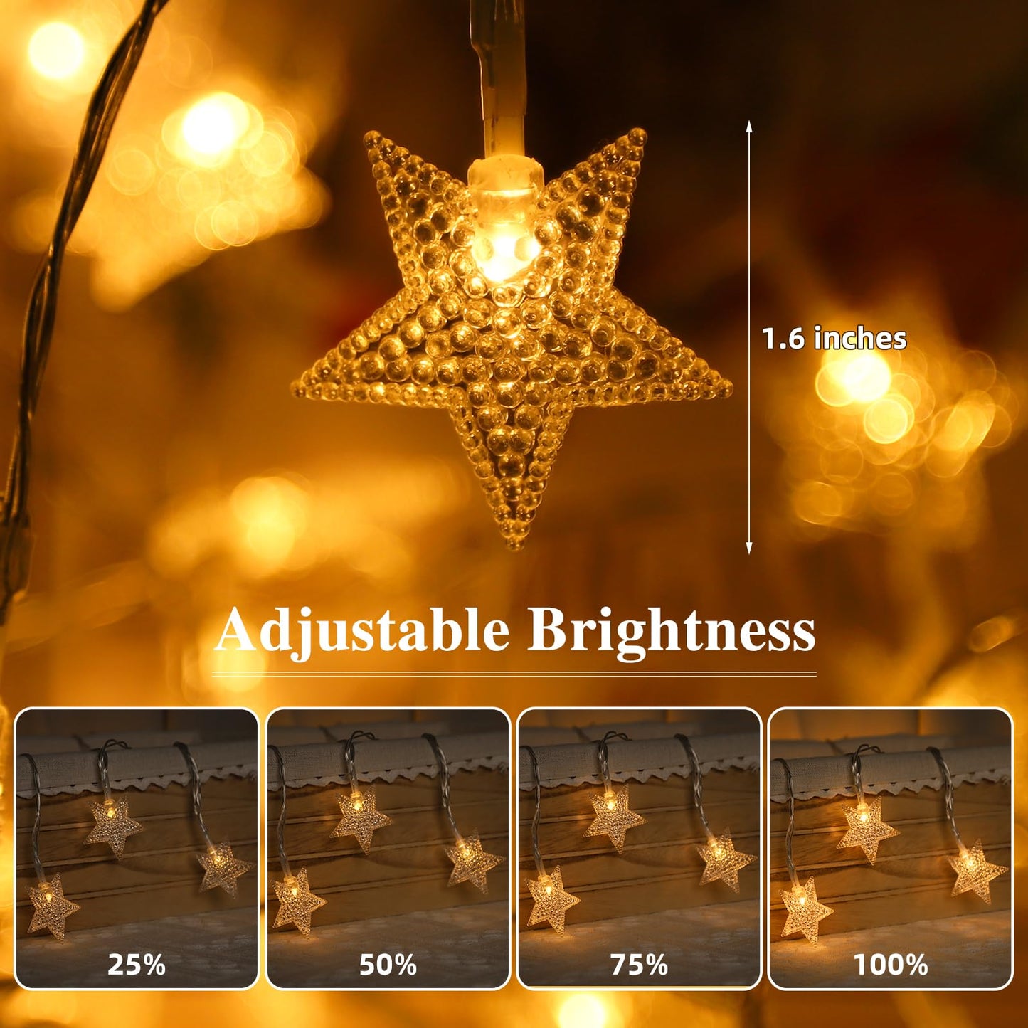 2 Pack Star String Lights Total 33ft 100 LED Hanging Star Fairy Lights Battery Operated for Indoor Outdoor Waterproof Twinkle Lights with Remote Control for Bedroom Party Christmas Decor Warm White