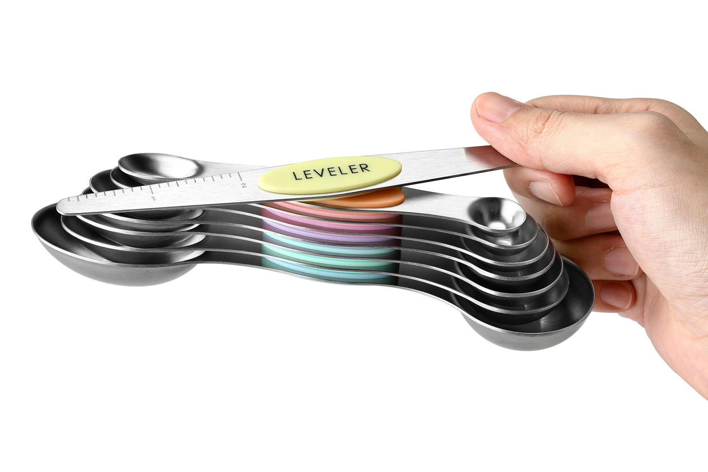 Spring Chef Stainless Steel Magnetic Measuring Spoons Set of 8 with Leveler, Metal Teaspoon & Tablespoon Measuring Spoons for Dry and Liquid Ingredients, Kitchen Gadgets for Baking & Cooking - Pastel