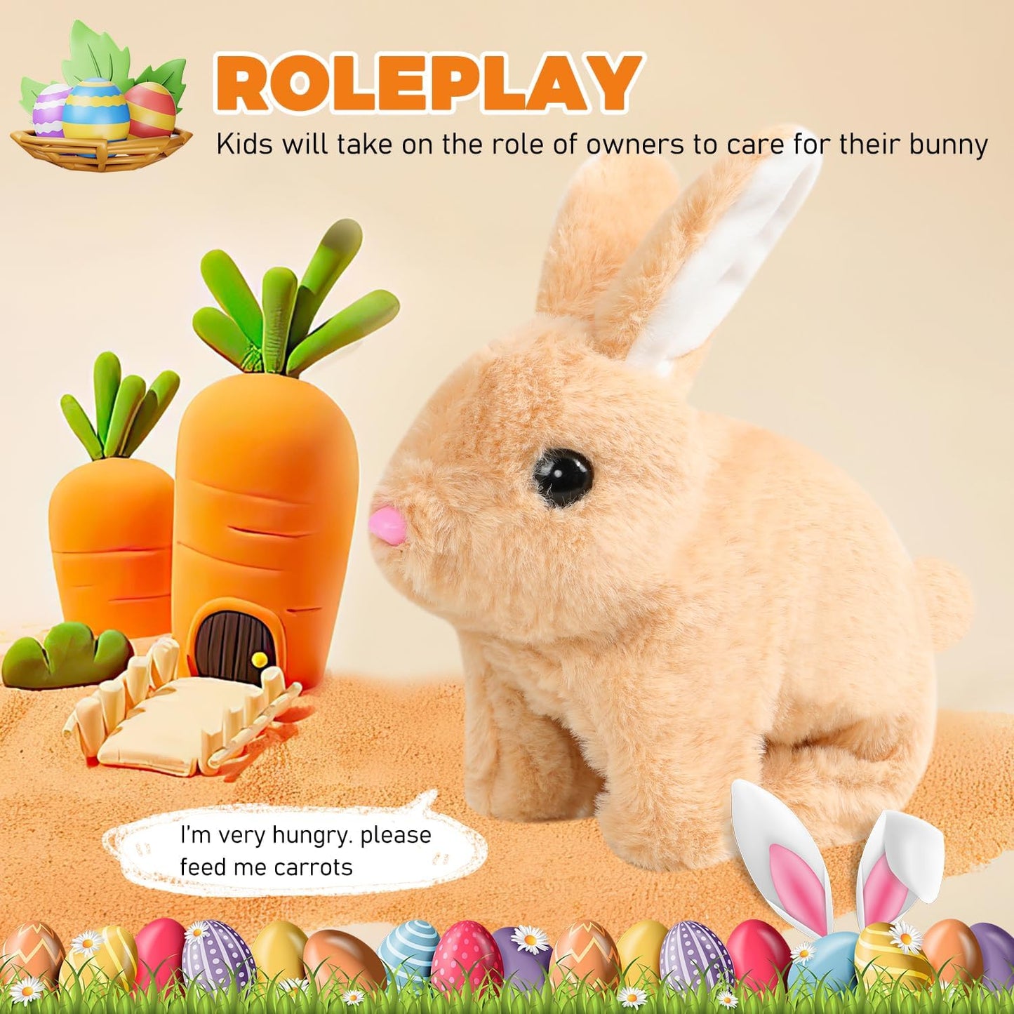 Vizela Realistic Rabbit Toy - Interactive 7'' Plush Bunny with Lifelike Movements | Perfect Easter Gift (Brown)