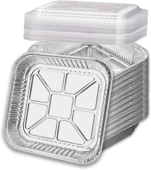 Heavy-Duty 8x8 Aluminum Pans with Lids by [Brand Name] - 35-Pack Disposable Square Baking Trays for Meal Prep & Food Storage