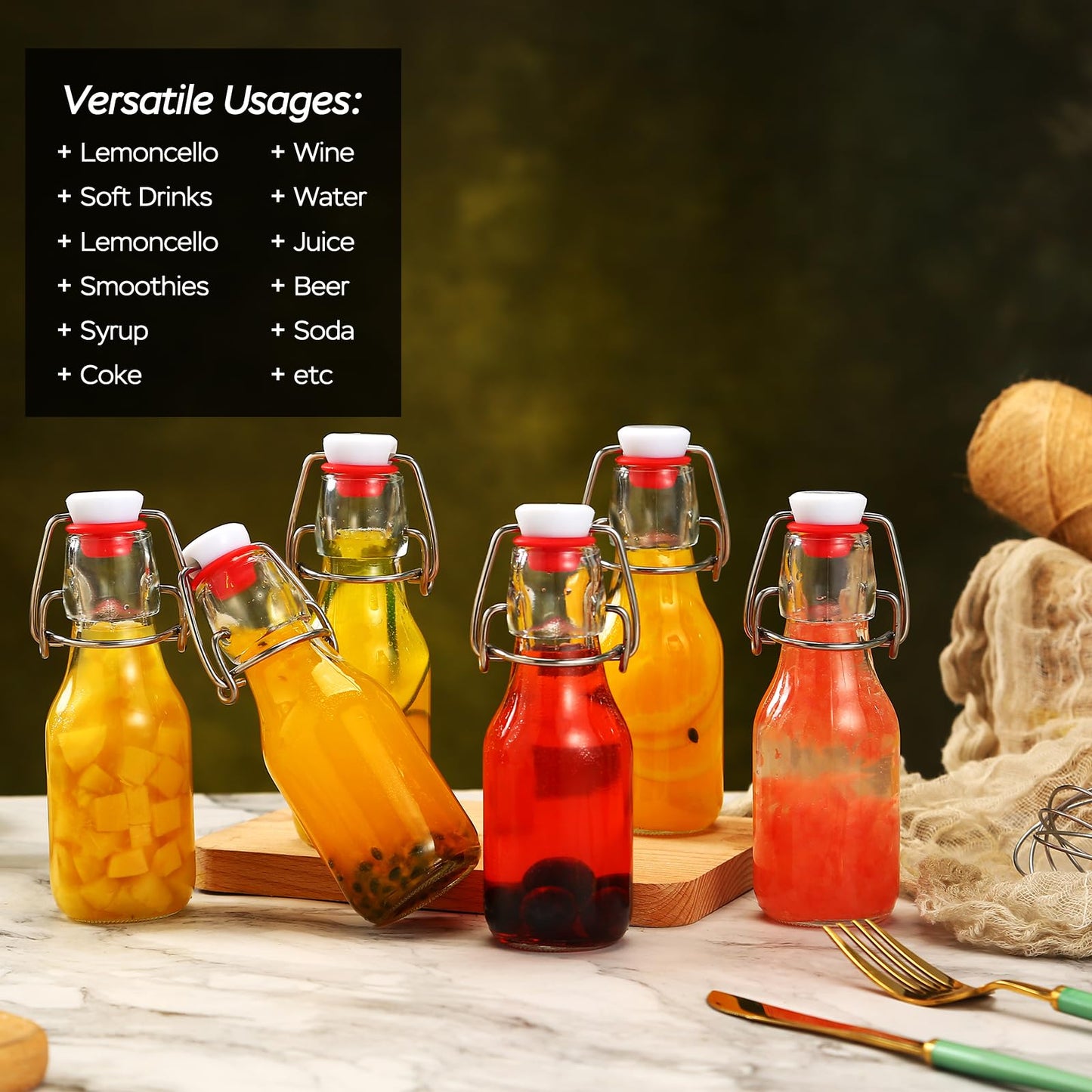 ZEBEIYU Beer Bottle,Swing Top Glass Kombucha Bottles with Stoppers for Brewing,Beverages,Smoothies,Kefir,Soda,Juicing,Kombucha,Oil,Water,Milk,Vinegar(32 oz 4 Pack+4 oz 12 pack)