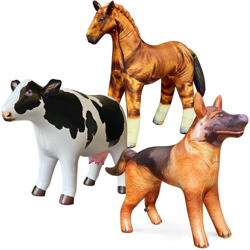 Jet Creations Inflatable Animal Trio: Cow, Horse, German Shepherd, Realistic Livestock Animal, Pets for Party Decoration, Education, Learning, Pool, Birthday, Photo Prop, Ideal for Kids, Adults