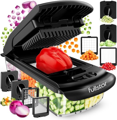 Fullstar Pro Chopper - 4-in-1 Vegetable Chopper & Spiralizer with Container | Black Kitchen Essential