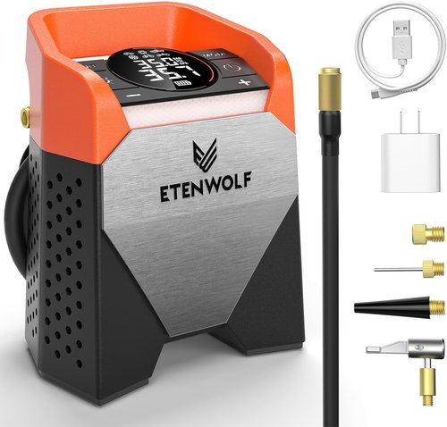 ETENWOLF Zephyr S5 Heavy-Duty Tire Inflator - 160PSI Portable Air Compressor with LED Light | Vivid Orange