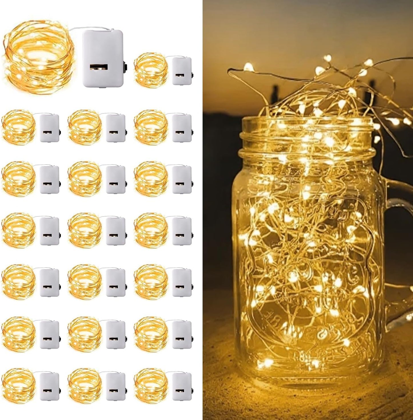 Skiennix 20 Pack LED Mini String Lights - 3.3ft Copper Wire with Firefly & Starry Effects | Warm White for Weddings, Christmas, Table Decor
