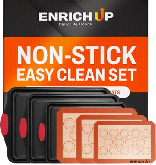 Enrich Up Baking Pans Set - 6-Piece Non-Stick Silicone Cookie Sheets | Reusable Heat-Resistant Bakeware