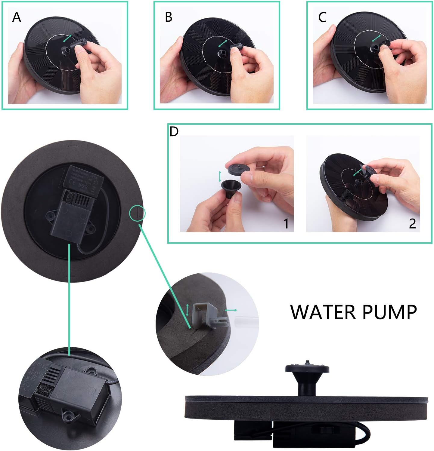 LAWOHO Solar Fountain Pump - 1.5W Upgraded Submersible Water Fountain Kit for Bird Baths & Gardens