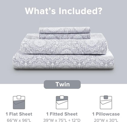 Comfort Spaces 100% Cotton Sheet Set - Breathable & Lightweight Bedding | Twin Adelia Gray, 3 Pieces
