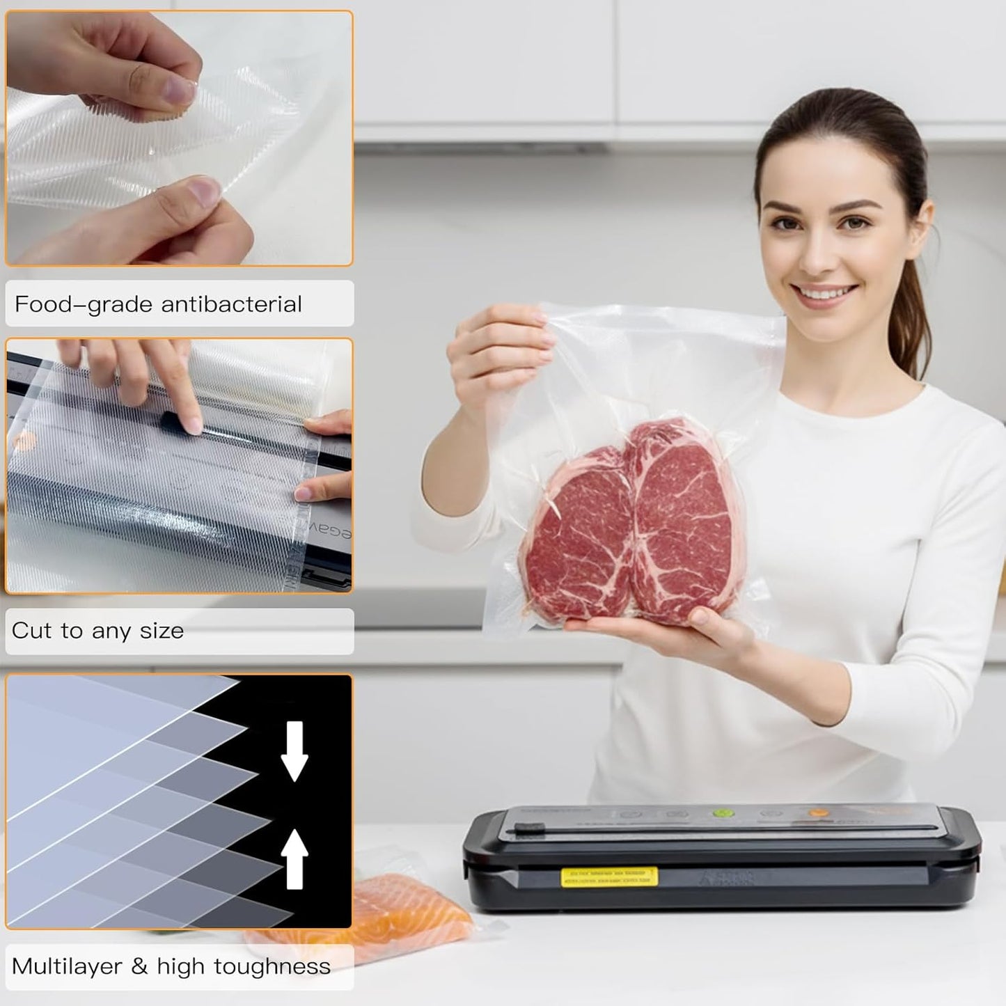 MEGAWISE Vacuum Sealer Bags - 110 BPA-Free Food Preservation Bags (8"x12") for Freshness & Sous Vide