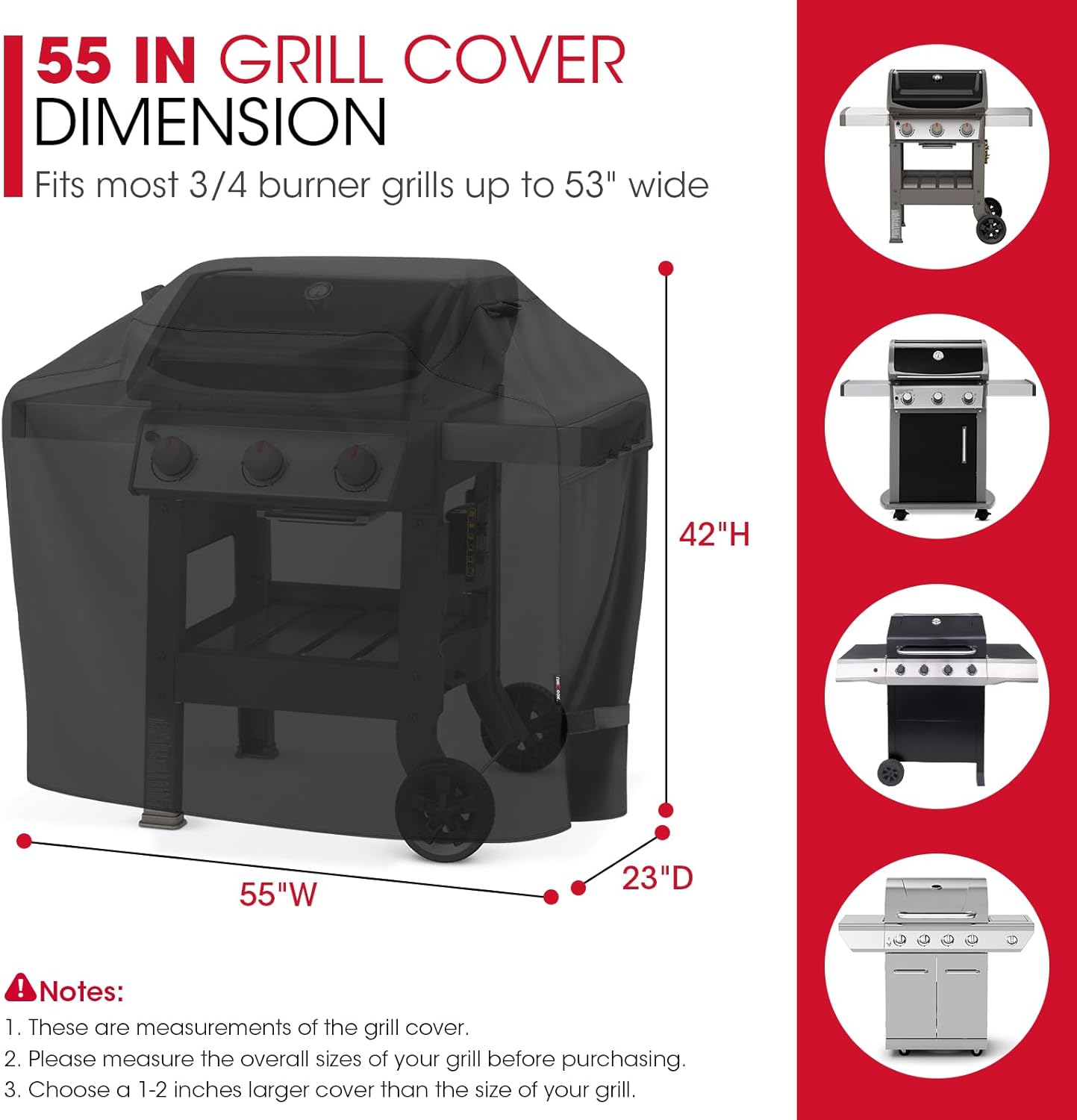 Unicook Grill Cover - 55 Inch Heavy Duty Waterproof BBQ Cover with Handles & Air Vents | Fits Weber, Charbroil, Nexgrill