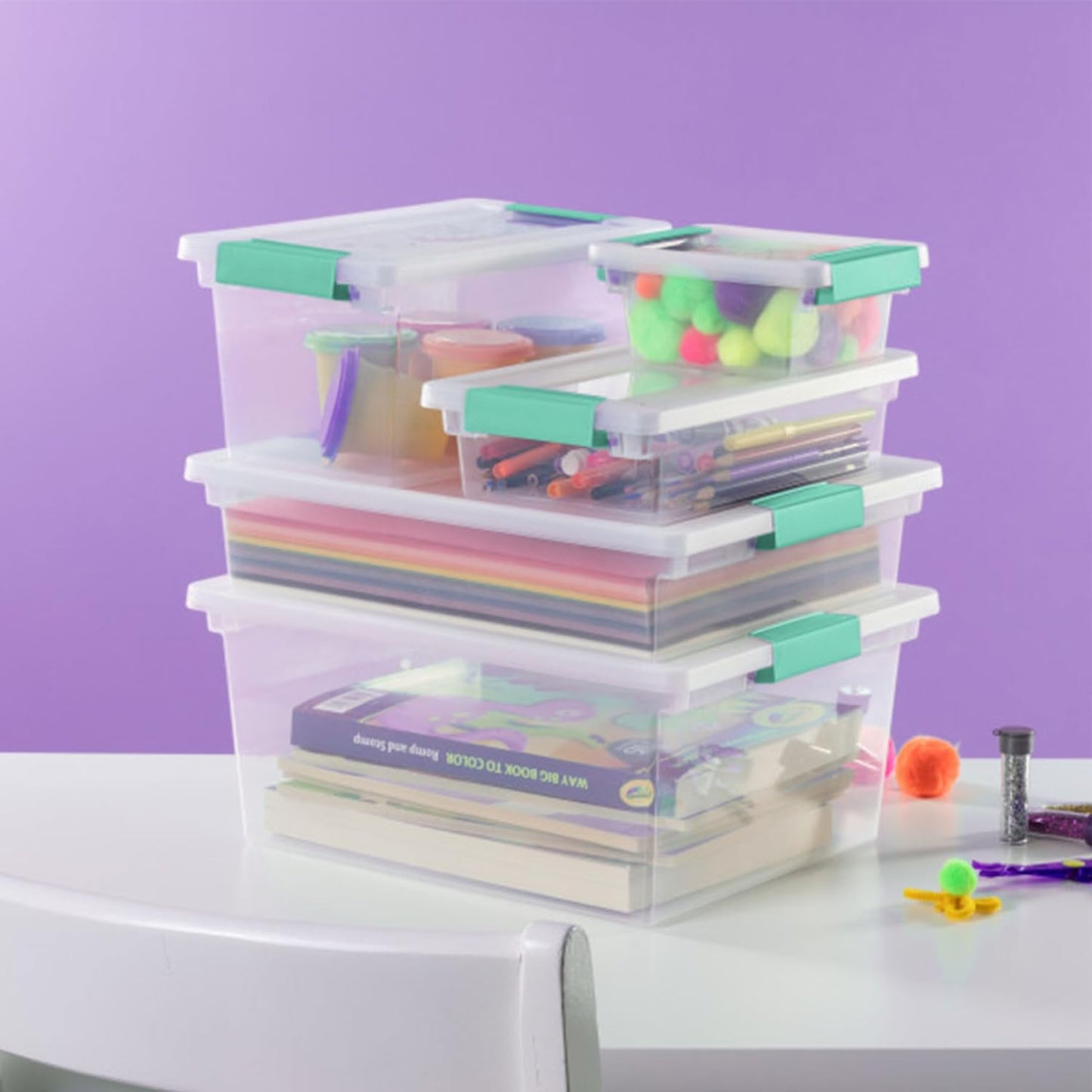 Sterilite 6-Pack Clip Box | Stackable Clear Plastic Bins with Latching Lids for Craft Storage