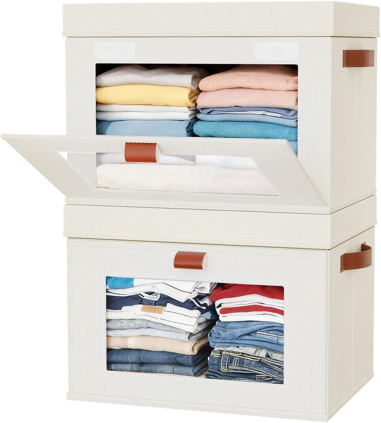 Large Storage Bins with Lids by [Brand Name] - Stackable & Collapsible Oxford Fabric Organizers | 16.5” x 11.8” x 11”