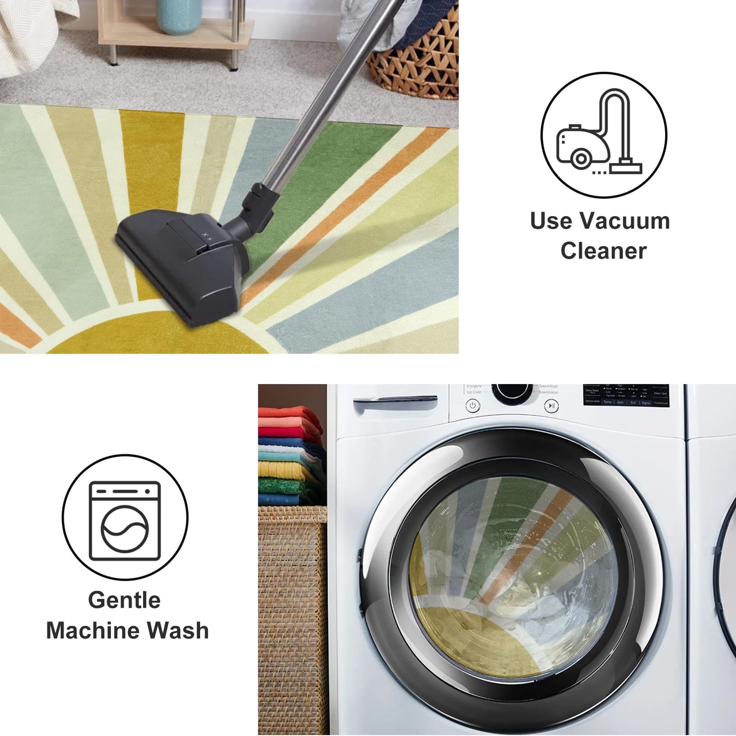 STARUIA Boho Washable Area Rug - 4'x6' Kids Playroom Rug, Non-Slip Modern Sun Carpet for Bedroom, Office, Nursery, Entryway, Dorm