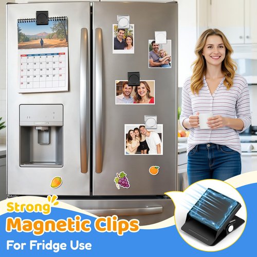 Grtard 6 Pack Magnetic Clips for Refrigerator, Black Magnet Clips for Fridge, 1.2Inch Refrigerator Magnets, Strong Magnetic Clip,Scratch Free Magnets with Clip for Refrigerator, Whiteboard, Locker