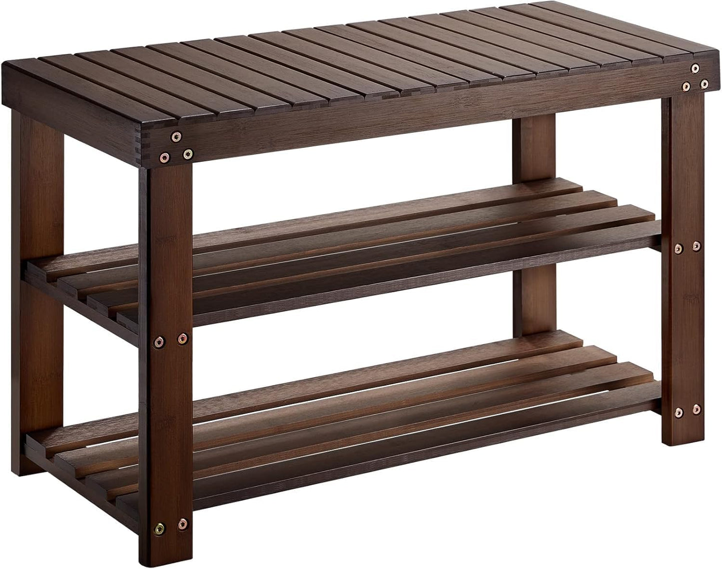 Pipishell Bamboo Shoe Rack - 3-Tier Sturdy Storage Bench for Entryway & Living Room | Holds Up to 300lbs, Brown
