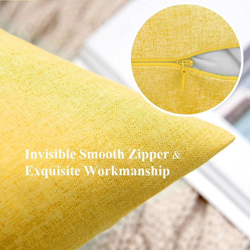 MIULEE Decorative Outdoor Throw Pillow Covers - Waterproof Faux Linen Cushion Cases | Pack of 2, 20x12 Inch, Yellow