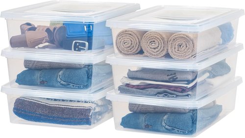 IRIS USA Storage Bins - 6-Pack Clear 28 Quart Stackable Containers with Lids for Organizing Shoes & Clothes - BPA-Free