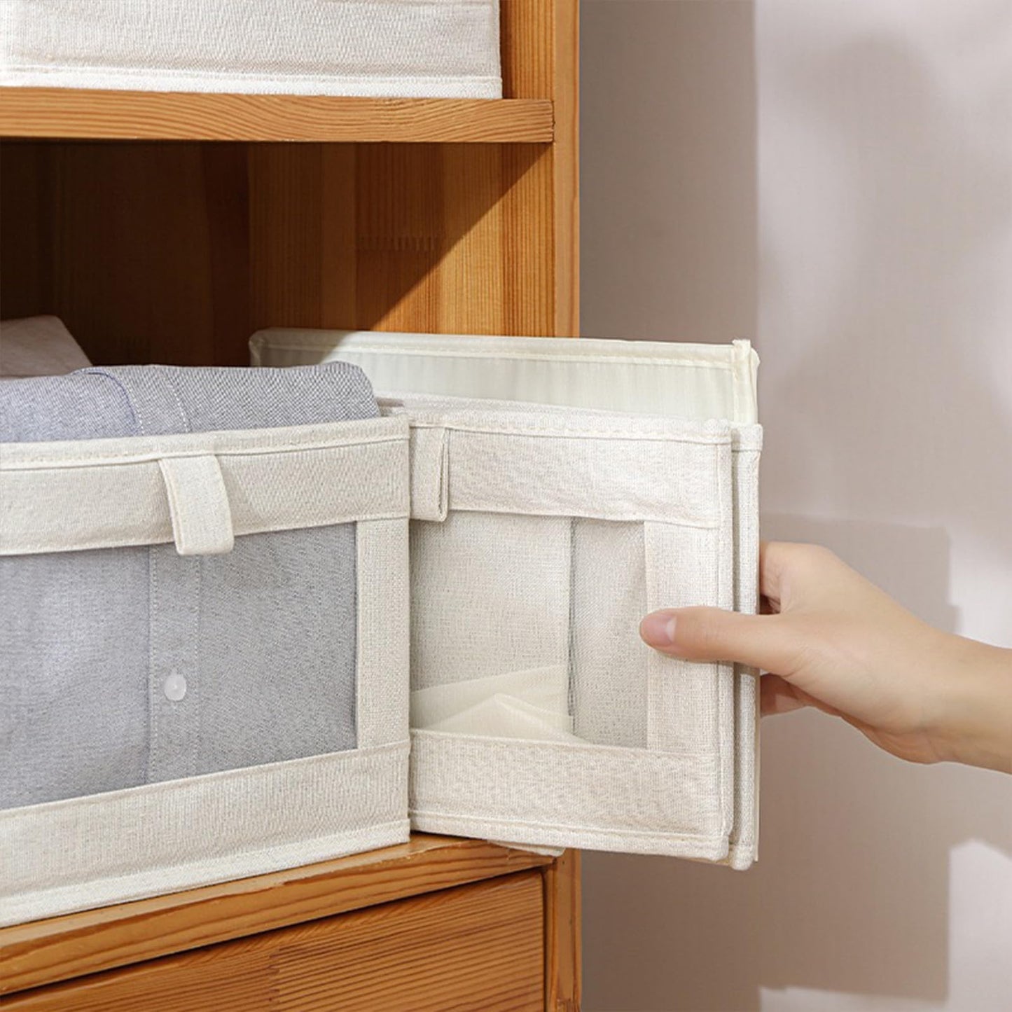 Linen Closet Organizers And Storage, 6 Pack Closet Storage Bins Linen Closet Baskets for Closet Organization Foldable Closet Organizer Bins with Clear Window For Organizing Clothing, Jeans, Shelves