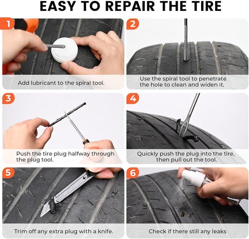 ETENWOLF Heavy-Duty Tire Repair Kit - 16 Pcs Plug Set for Cars, Motorcycles, ATVs, Trucks & More (Grey)