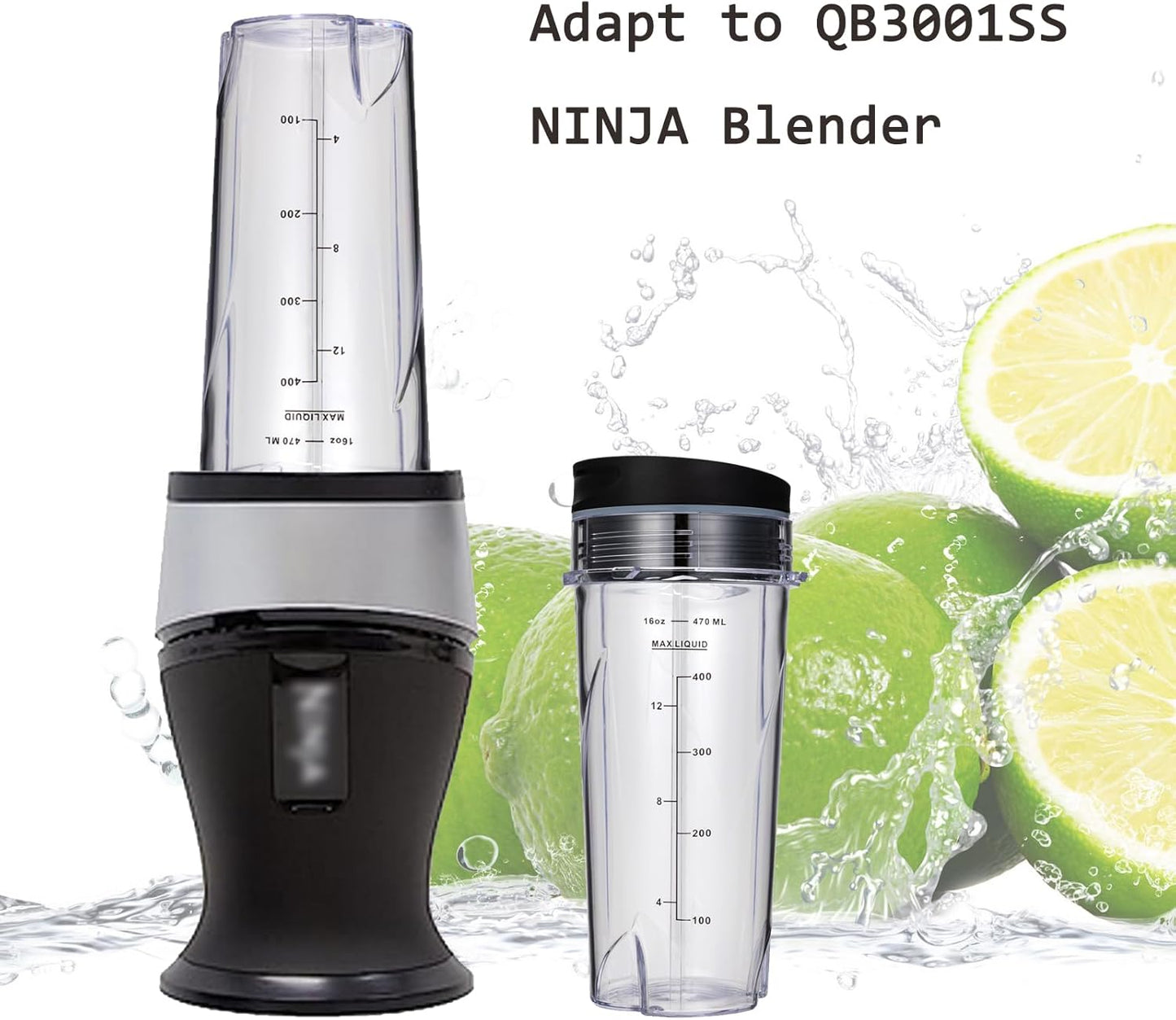 Ninja Blender Cups - 16oz Replacement for QB3001SS, QB3000SS, BL660, BL770 | 2-Pack with Lids