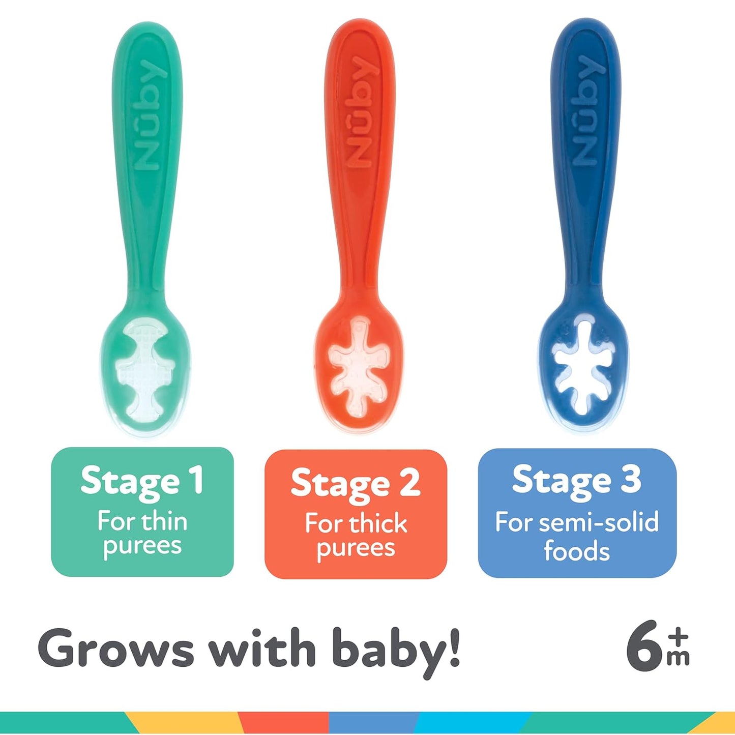 Nuby Baby's First Spoons Set - 3-Pack Feeding Utensils for Babies 6+ Months | Safe & Easy to Use