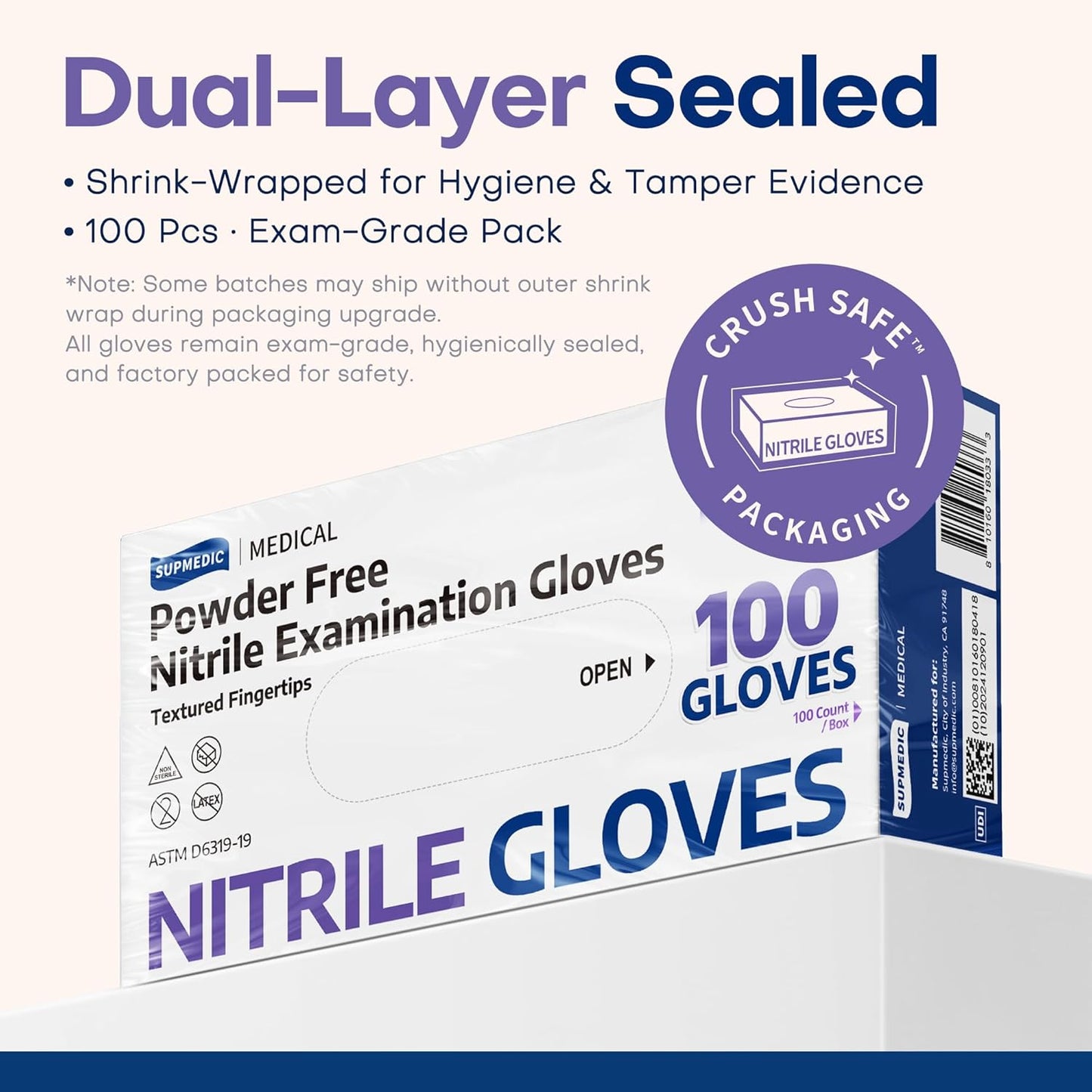 Supmedic Medical Soft Max™ Nitrile Disposable Gloves - 100 Ct | Latex-Free, Powder-Free, Food Safe