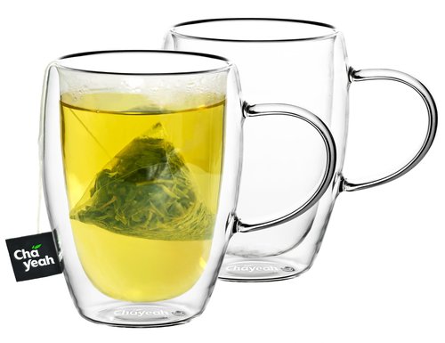 ChaYeah, Double Wall Glasses, 12 OZ Insulated Cups with Handle, Perfect for Tea, Coffee, Water, and More (Set of 2)