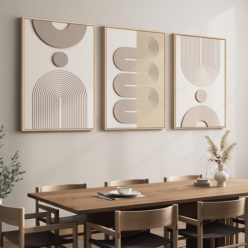 Boho Wall Art by Large 3D Textured | Modern Abstract 3-Piece Set for Living Room - Beige & White 24x36 In