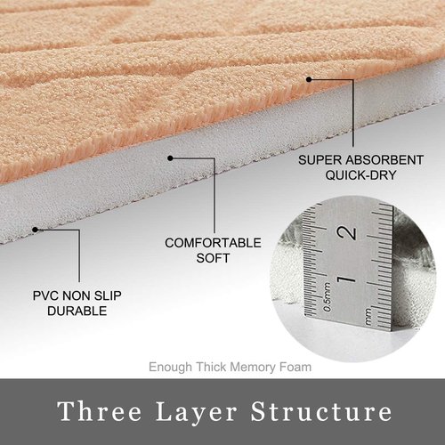 JMTOOR Memory Foam Bath Mat - Super Soft Coral Velvet | Non-Slip, Rapid Water Absorption, 17" x 24", Beige