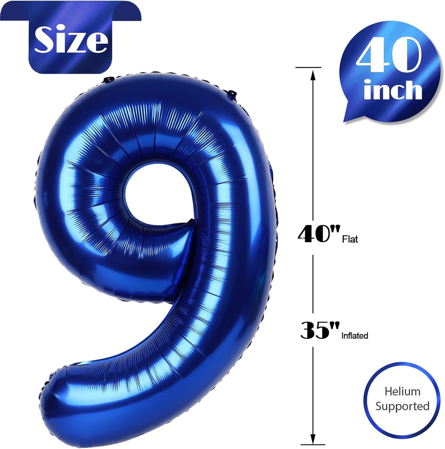 Number 9 Balloon by Night Blue - 40 Inch Giant Birthday Decoration for Girls | Perfect for 9th, 19th, and 29th Parties