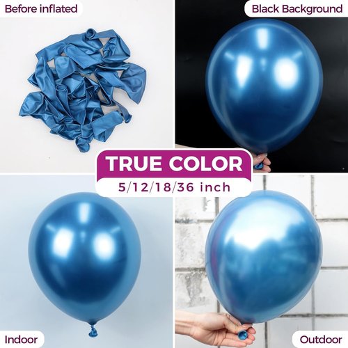 Bezente Metallic Blue Latex Balloons - 100 Pack 12-Inch Chrome Blue Helium Balloons for Celebrations