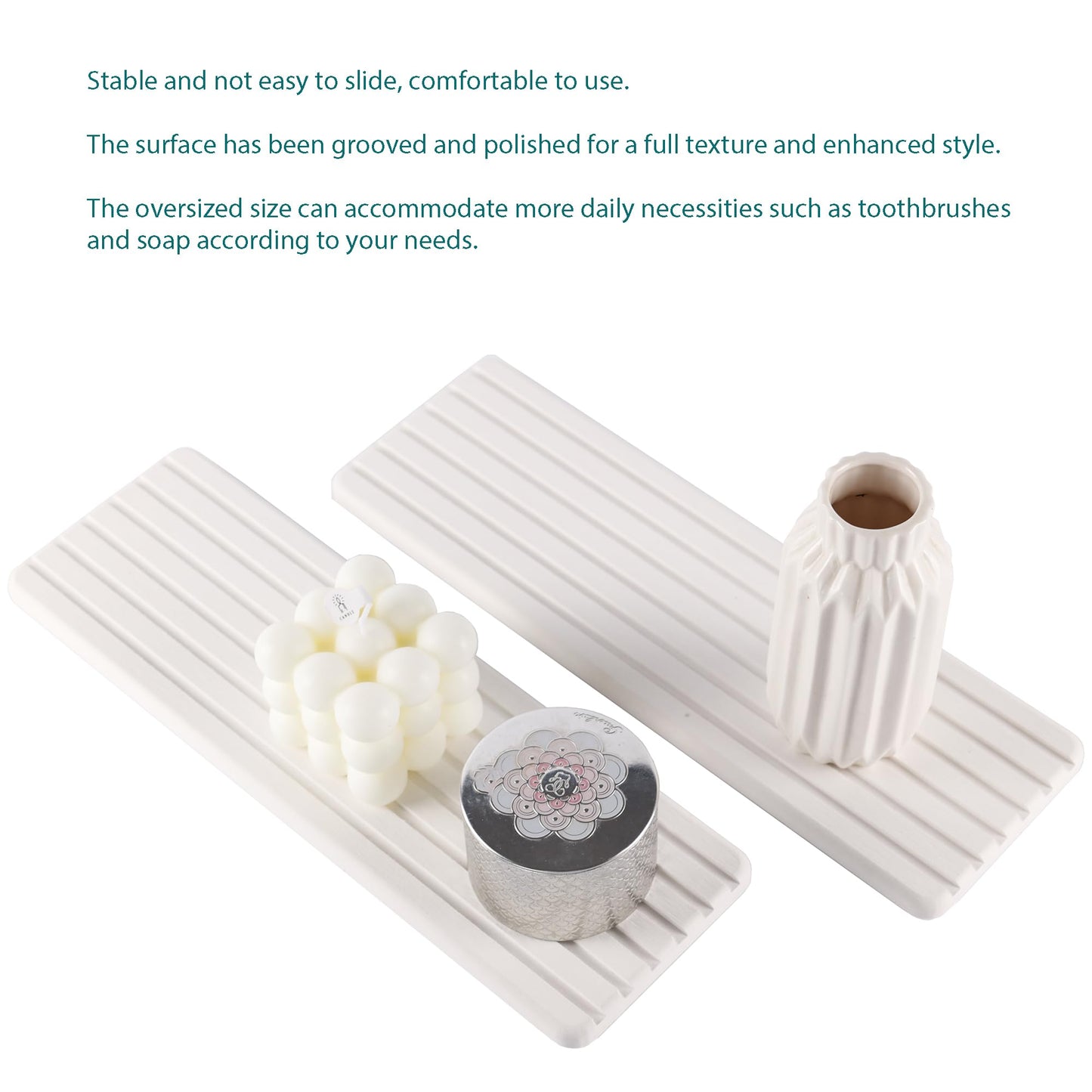 NiuYichee 2 PCS Water Absorbent diatomite Coasters, 12.2" x 4" Water Absorbing Stone Tray for Sink, Stone Drying mat for Kitchen Counter, Stone soap Tray Used for Hand Soaps & toiletries & Plants