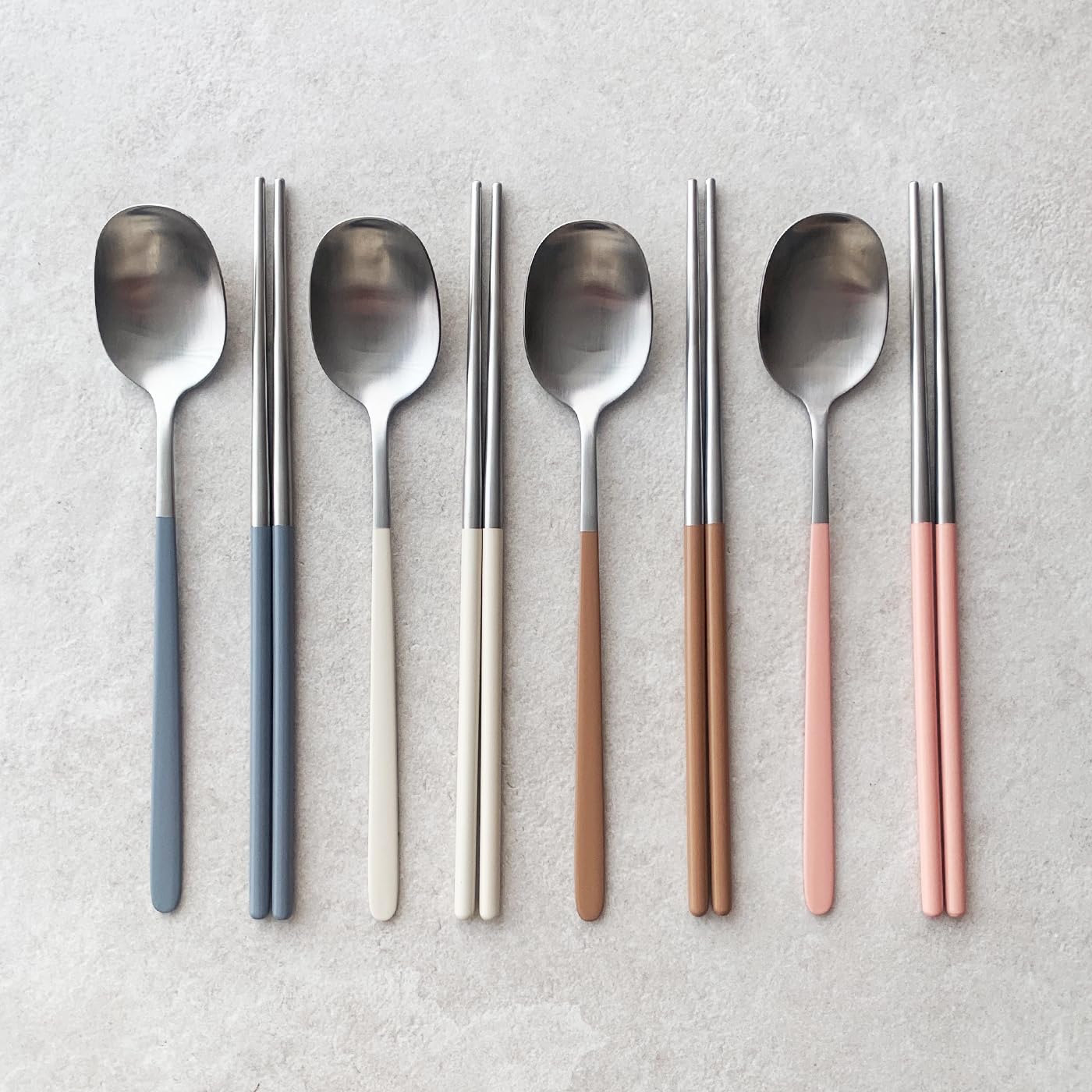 304 Stainless Steel durable Lightweight Korean-style Beautiful Cutlery Spoon and Chopsticks Set Scratch Resistant 2Pieces (Ivory+Brown)