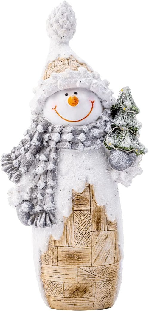 Galiyen Snowman Figurines | LED Light Christmas Decorations | 9.4" Resin Ornaments for Tabletop & Mantle