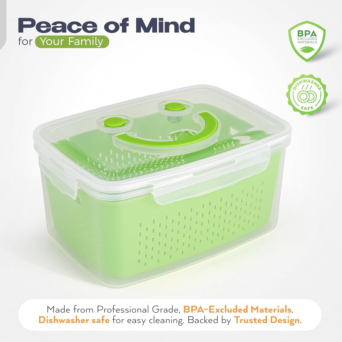 Skiennix Fruit Storage Containers - Airtight Set of 4 for Fresh Produce & Snacks - Space-Saving Green Design