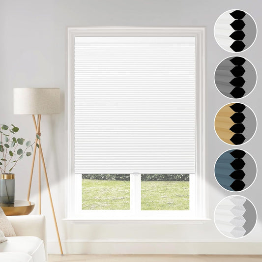 Blackout Shades Cordless Blinds Cellular Fabric Blinds Honeycomb Door Window Shades 27x64, White-White
