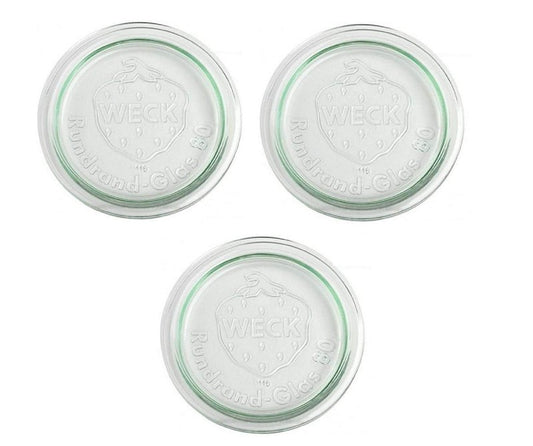 3 x Weck 100mm (approx. 4") LARGE ORIGINAL Loose Fitting Replacement Glass Lid. Fits WECK Models 738, 739, 740, 741, 742, 743, 744, 745, 748, 974.