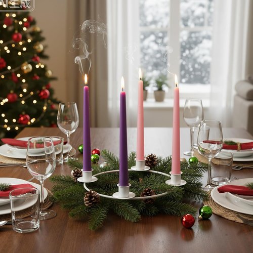 Chengu Christmas Advent Candle Holder - Elegant Metal Taper Stand for 4 Candles | White Holiday Decor