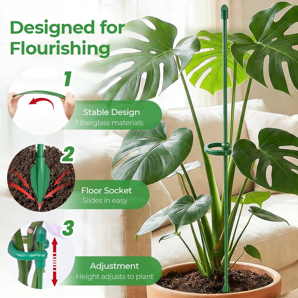 Skiennix Plant Stakes - Adjustable Clips for Indoor/Outdoor Plants | 10.62 Inches, Prevents Collapse