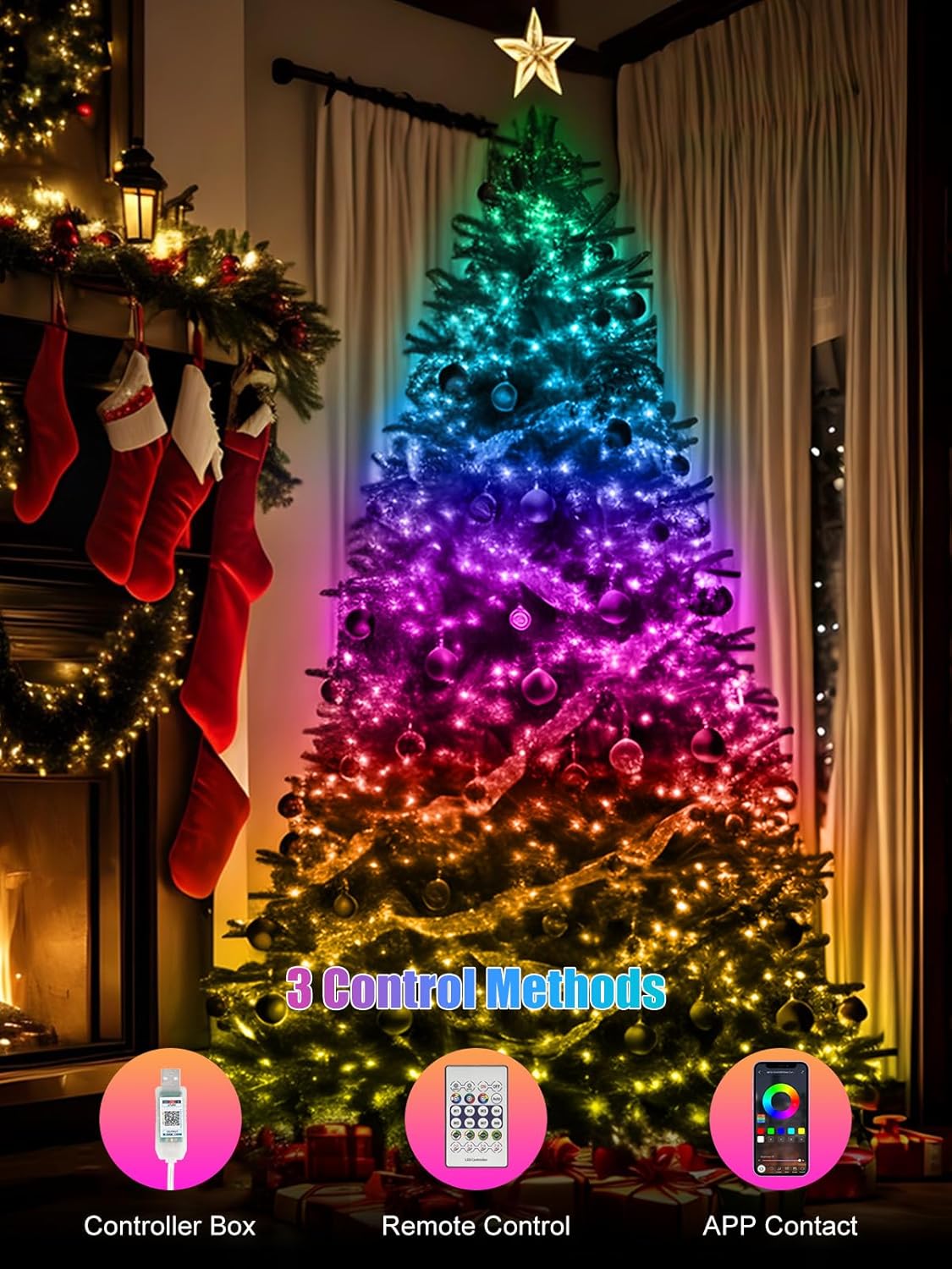 Skiennix RGB Smart IC String Lights - 16FT Indoor Fairy Lights with APP & Remote Control, 50 Multicolor LEDs, USB Powered & IP65 Waterproof, Music Sync for Christmas & Parties