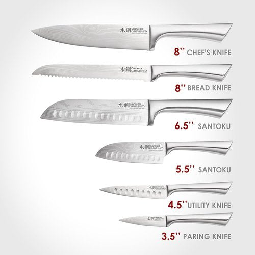 Cuisine::pro 7-Piece Chef Knife Set - Japanese Steel Knives with Magnetic Block | Damascus-Inspired Design